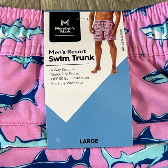 NWT Member’s Mark shark pattern swim trunks men’s sz L - Picture 7 of 7